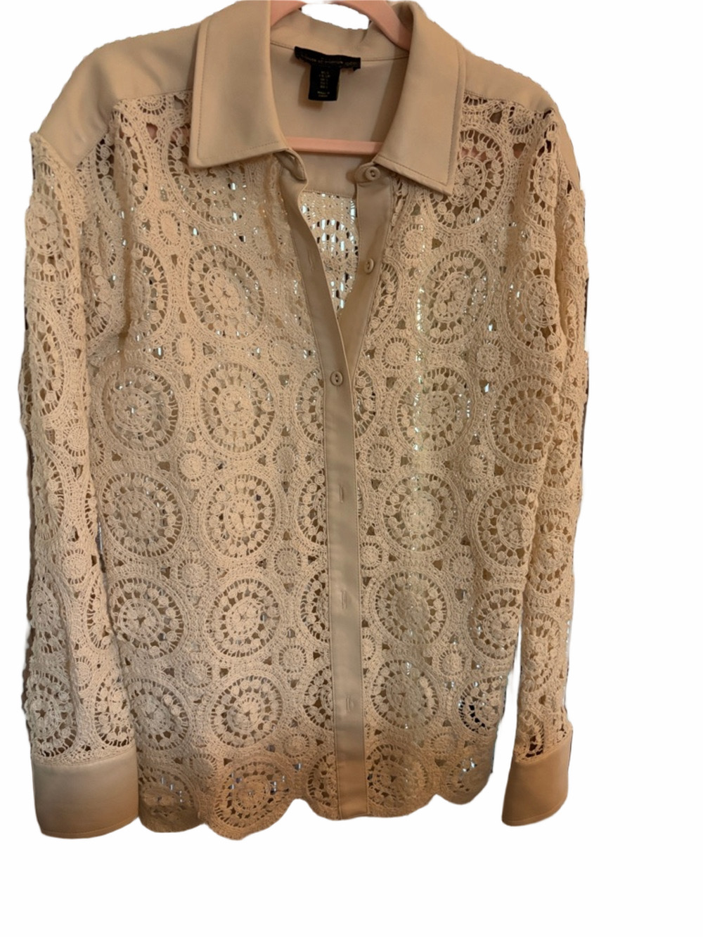 House of Harlow 1960 cotton blend ivory crochet /faux leather button up S.